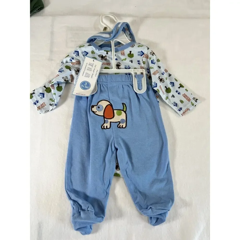 Duck Duck Goose 3pc Bodysuit Set 6-9M Dog Backyard Friends Footed MPN D03472